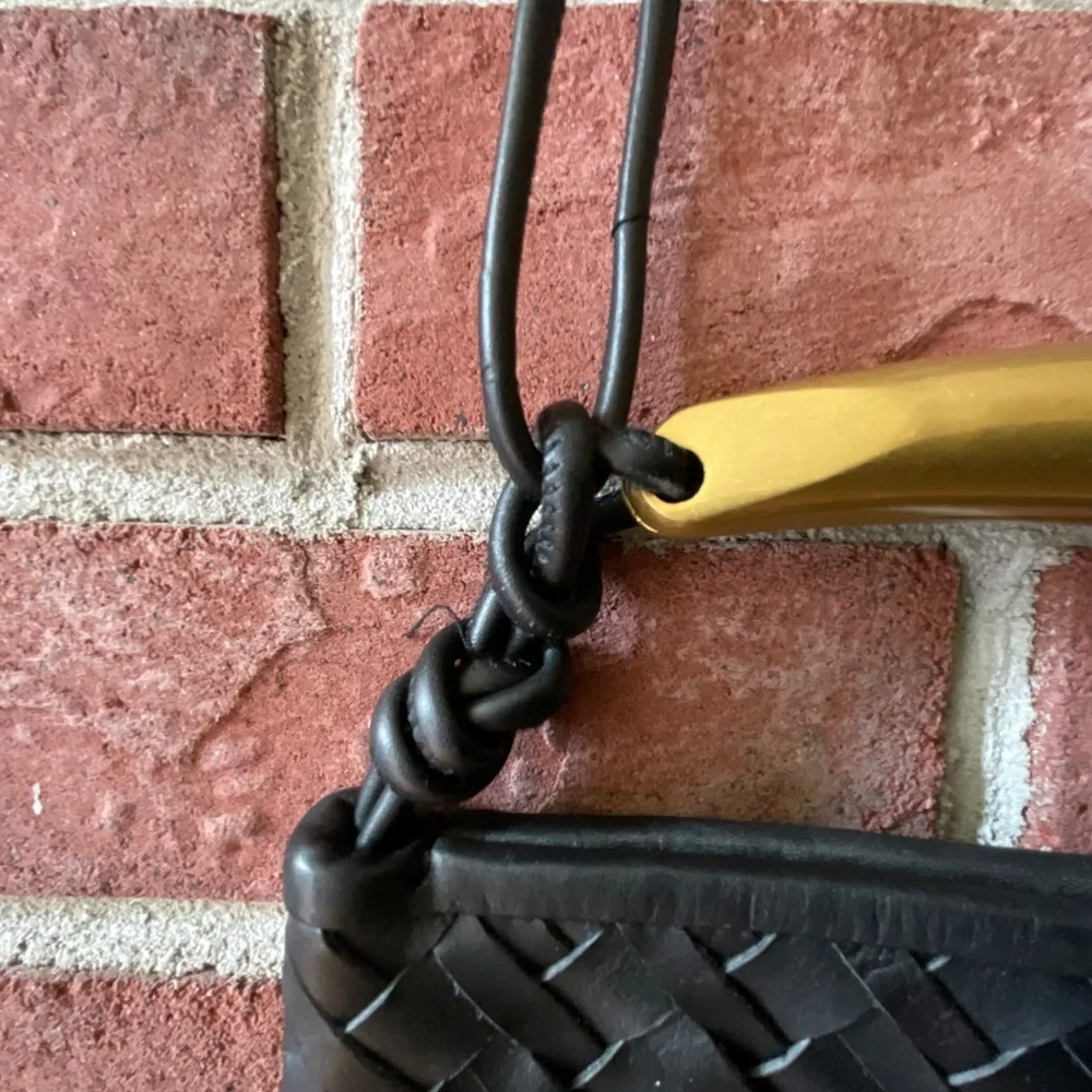 Walter Baker Hazel Black Woven Leather Crossbody Gold Handle Bag